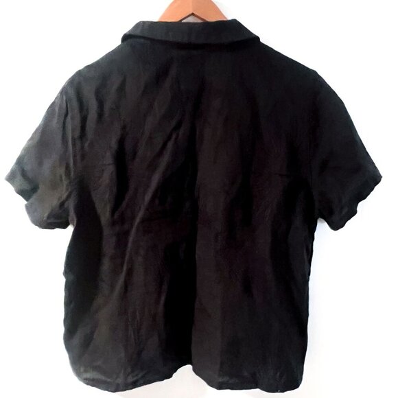 Joie Boxy Black Cropped Embroidered Linen Blouse Shell Buttons Medium - Picture 6 of 10
